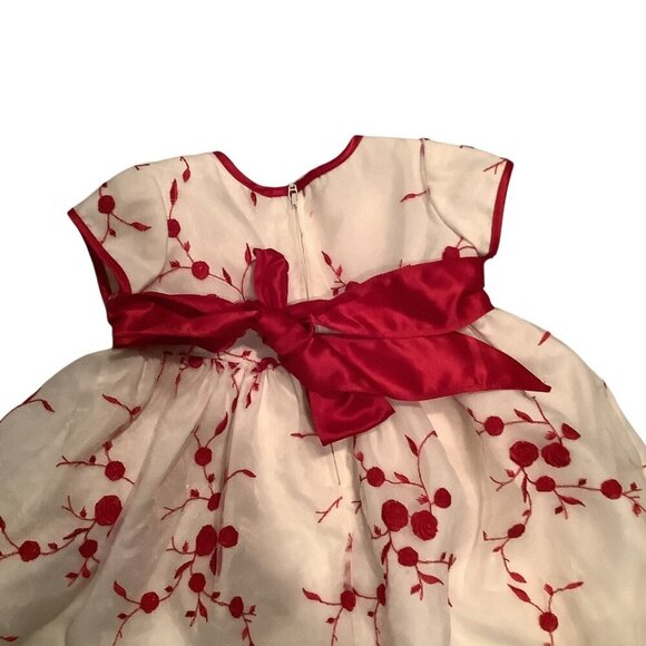 Bonnie Baby Dress White & Red Floral Embroidered Bow Back Size 3/6M - Picture 2 of 13